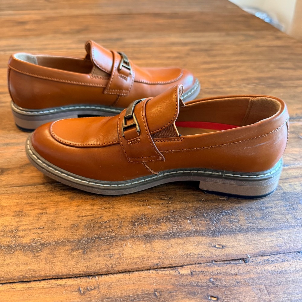 Bruno Marc‎ Kids Tan Faux Leather Loafers Dress Shoes Size 1 Boys Formal - Picture 7 of 8